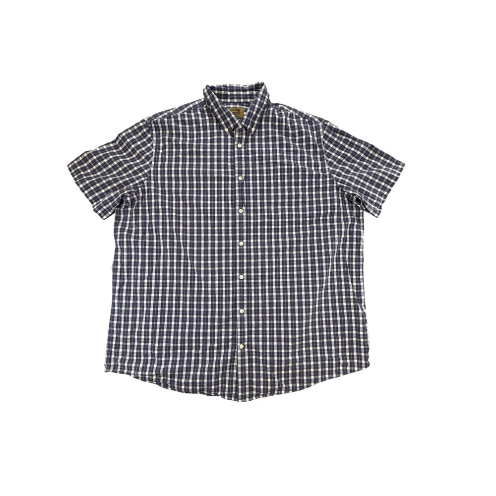 The Foundry Supply Co Mens 2XLT Plaid Shirt Navy White Gingham Comfort‎ Stretch
